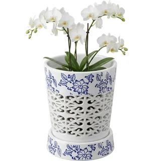 Nuiorfty Orchideen-Übertopf Keramik-Orchideentöpfe mit Drainagelöchern und Untersetzer 10 2 cm atmungsaktive Töpfe für gesundes Wachstum Elegante Heimdekoration