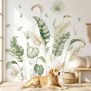 2 Blätter Wandtattoo Pflanzen 30x120 Cm Naturthema Palmen Blätter Wandtattoo Blätter Für Schlafzimmer Wohnzimmer Flur Sofa Hintergrund