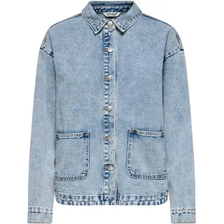 Jeansjacke ONLY "ONLLARA LS DNM SHACKET GUA NOOS", Damen, Gr. M, blau (light blau denim), Denim/Jeans, Obermaterial: 80% Baumwolle, 20% Polyester, unifarben, normal, Jacken Jeansjacke, Baumwollmischung