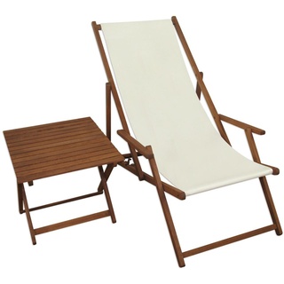 Liegestuhl weiß Gartenliege Tisch Deckchair Holz Sonnenliege Gartenstuhl Massivholzmöbel 10-303 T