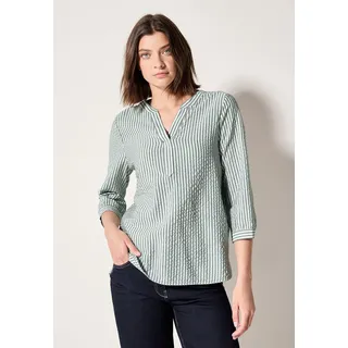 Klassische Bluse CECIL, Damen, Gr. M (40), slate khaki, Web, Obermaterial: 51% Viskose, 32% Baumwolle, 17% Polyamid, gestreift, casual, regular fit taillenbedeckt, Rundhals, 3/4-Ärmel, Blusen, mit Streifen Muster
