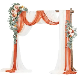 Vevor Hochzeit Bogen, orangefarbene Blumen für Traubogen mit Vorhängen (5er-Pack) – 2 Blumenarrangements, 3 transparente Vorhänge, für Zeremoniensträuße, Empfangshintergrunddekoration