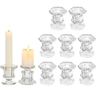 Kerzenständer Stabkerzen Kerzenhalter Glas Stabkerzenhalter, Glasseam 10er Kerzenständer Weihnachten Kleine Stabkerzen Halter Klein Transparent Candle Holder Set für Stabkerze Hochzeit Tischdeko
