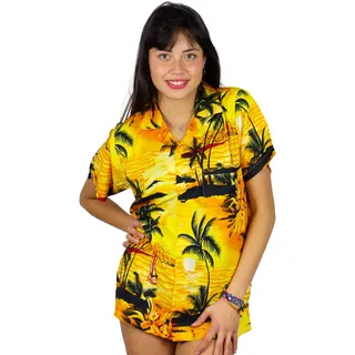 V.H.O. Funky Hawaiibluse Hawaiihemd Damen Kurzarm Front-Tasche Boyfriend Cut Hawaii-Print Strand Surf UNICUT - 4XL