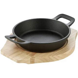 Schulte-Ufer Rustika Mini-Servierpfanne mit Servierbrett, Pfanne Gusseisen 16 cm