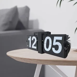 Klappuhr, Retro-digitaluhr Mit Kartenfach, Manuell Bedienbar, Aus Pvc Und Edelstahl - Schwarze Mechanische Tischuhr Für Wohnzimmer, Büro, Schlafzimmer