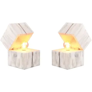 TRIO Leuchten LED Nachttischlampe, Klappkontaktschalter, LED wechselbar, Warmweiß, 2er SET kleine ausgefallene Würfel Holz-lampe Weiß Fensterbank H: 16cm weiß