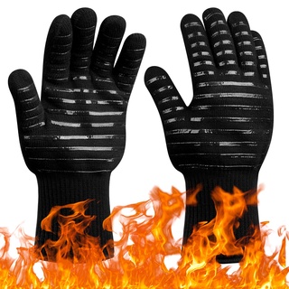 Flintronic Grillhandschuhe Hitzebeständig mit 800°C, Feuerfeste Handschuhe, Backhandschuhe, Kochhandschuhe, Ofenhandschuhe, für Backen, Küche & Grillen - 34CM