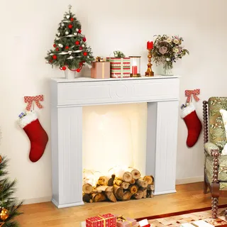 Kaminumrandung, Dekorative Kaminkonsole, Kaminsims Dekokamin mit Stauraum Modernes Design kaminkonsole Weiß für Wohnzimmer, Kaminattrappe Kaminverkleidung,107 x 100 x 18 cm