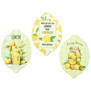 Home-trends24.de Wanddekoobjekt Wand Deko Zitrone Bild Untersetzer Garten Küche Mediterran 3er-Set (3 St)