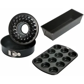 Kaiser Classic Backformen-Set 4-teilig, Springform Flach- und Rohrboden Ø 26 cm, Kastenform 30 cm, Muffinform 12er