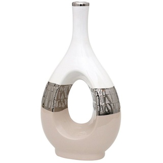 Dekohelden24 Dekovase Edle Moderne Deko Designer Keramik Vase oval mit Loch (1 Vase, 1 St) weiß