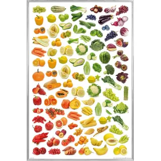 1art1 Kochkunst Poster Plakat | Bild und Kunststoff-Rahmen - Regenbogen Aus Obst Und Gemüse (91 x 61cm)