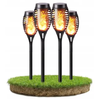 SMART LED Solarleuchten für Außen Garten 4 Stück Solar Fackel Gartenfackeln mit Realistischem Flammeneffekt, IP44 Wasserdicht Solarlampe für Halloween Außen, Hinterhöfe, Gärten, Rasen Beleuchtung