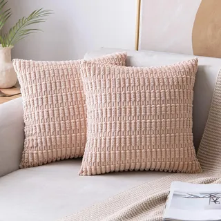 MIULEE 2er Set 40x40 cm Kordsamt Kissenbezüge Moderne Kissenhüllen Dekorative Sofakissen Dekokissen Weicher Zierkissenbezug für Wohnzimmer Sofa Schlafzimmer Boho Dekor Rosa