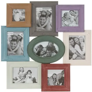 elbmöbel Bilderrahmen Collage Bunt - Fotogalerie für 8 Fotos | Vintage Shabby-Chic Holz/MDF, 55x53 cm, Wechselrahmen für 10,6x10,6 und 10,6x15,6 cm Fotos, fertig montiert