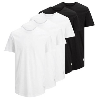 JACK&JONES Herren T-Shirt, 5er Pack - JJENOA, kurzarm, Rundhals, Baumwolle, einfarbig Weiß/Schwarz XL