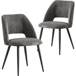 B&D home® Esszimmerstuhl Vicky 2er Set – Polsterstuhl aus hochwertigem Kordsamt in Anthrazit, ergonomisch & stabil, Metallbeine Schwarz, modern Industrial Design für Esszimmer, Küche & Büro
