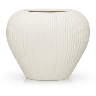 LuxusKollektion Dekovase Keramikvase flach geriffelt weiß 17cm (1 St) weiß 10 cm x 17 cm x 20.5 cm