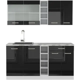 Vicco Küchenzeile R-Line 160 cm Schwarz Hochglanz/Weiß