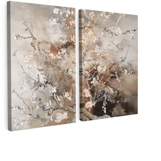LEINWANDBILD 2er Set Mandelblüte - Abstrakt - Beige 80x60 cm