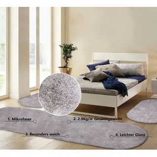 Bruno Banani Hochflor-Bettumrandung Dana Teppich, Kundenliebling, Höhe 30 mm, (3-tlg), unifarben, Mikrofaser, pflegeleicht, Bettvorleger, Schlafzimmer silberfarben