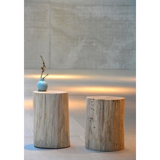 Hocker JANKURTZ "block" Gr. H: 38 cm, beige (eiche massiv, naturfarben) Beistelltisch Holz-Beistelltische Beistelltische Hocker rund, aus massiver Eiche oder Kernesche, in 2 Höhen