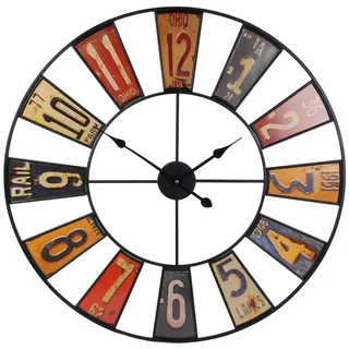HOME DECO FACTORY Industrial-Wanduhr Metall 80 cm Mehrfarbig | Metall, industrielle Wanduhr, Durchmesser 80 cm, AA-Batterie, schicker Stil, Wohnzimmer oder Küche, dekorativ, mehrfarbig