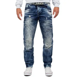 Cipo & Baxx Regular-fit-Jeans Herren Regular Fit Hose Stonewashed BA-CD104 (1-tlg) Destroyed-Look mit verstärkten Löchern und Used-Look blau 34