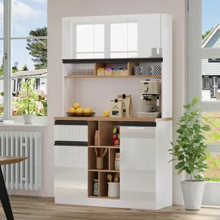 Merax Küchenschrank, Buffetschrank, Küchenbuffet mit Schublade, Schrank, Verstellbaren Ablagen und Offener Stauraum, Küchenmöbel für Küche, Esszimmer und Wohnzimmer, 105x45x185cm (Weiß)