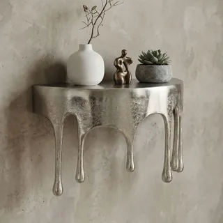 WOHNLING Wandregal 45cm Aluminium Silber Tropfen Optik Ausgefallenes Hängeregal Metall Drops Schweberegal Alu Modernes Wandboard Dekoregal Handmade - Silber