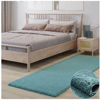 Wohnando Teppich MY-RUG Hochflorteppich Shaggy Star 200x80cm, Läufer, Höhe: 38 mm, einfarbig, leicht glänzend, extra flauschig blau Läufer | 80 cm x 200 cm x 38 mm