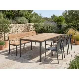 Zebra Alex-Bee Gartenmöbel-Set, 3 Sessel, 1 Tisch 220x100cm, 1 Bank, recyceltem Teak
