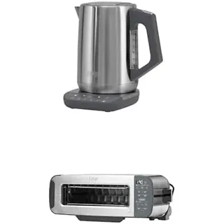 Ninja Wasserkocher Edelstahl Perfect Temperature, 1,7L, LED-Anzeige, KT201EU + Ninja Foodi 3-in-1 Toaster, Elektrogrill mit Deckel, Panini-Presse mit Flip-Design, Edelstahl, ST202EU