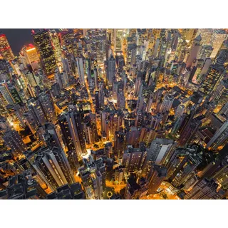 Papermoon Fototapete HONG KONG-VOGEL PERSPEKTIVE SKYLINE NACHT PANORAMA XXL bunt 2,5 m x 1,86 m