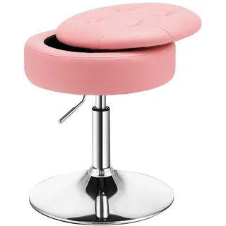 COSTWAY Drehhocker, Höhenverstellbar Sitzhocker, Schminkhocker 360° drehbar, PU Sitzhocker mit Stauraum (Rosa)
