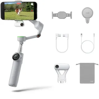 Insta360 Flow 2 Pro Smartphone-Gimbal-Stabilisator für iPhone, Android, KI-Tracking, Aufhelllicht, integr. Selfie Stick & Stativ, Vlogging, Reisen, Familie, Sport - Ultimatives KI-Tracker-Bundle Grau
