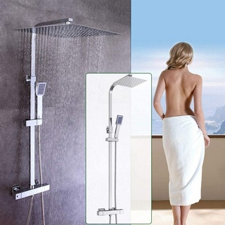 40cm Duschamatur Duschset Duschsystem Regenduschset mit Handbrause Thermostat Verstellbar Duschstange