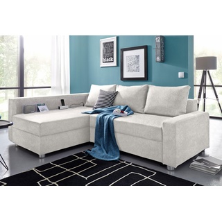 Ecksofa COLLECTION AB "Relax" Sofas Gr. B/H/T: 223 cm x 84 cm x 91 cm, Microfaser PRIMABELLE, Ottomane beidseitig montierbar, mit Bettfunktion, silberfarben (silber) Ecksofa Sofas mit LED inklusive Bettfunktion, Federkern, wahlweise RGB-LED-Beleuchtung