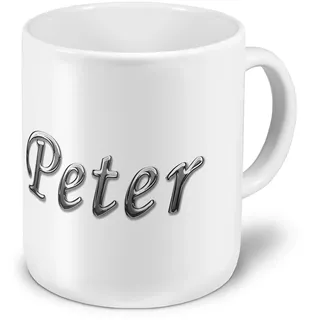 XXL Riesen-Tasse mit Namen „Peter“ - Jumbotasse mit Design Chrombuchstaben - Namens-Tasse, Kaffeebecher, Becher, Mug