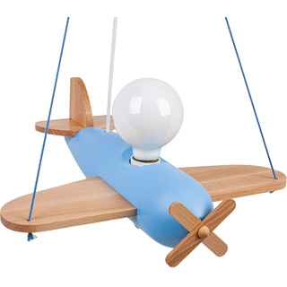 Hellux Kinderlampe Kinderzimmerlampe Kinderzimmer Lampe aus Holz Deckenleuchte Flugzeug Clipper - Blau/Naturholz