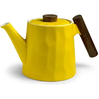 TeaLogic Porzellan Teekanne AMALFI mit Holzgriff - gelb - 1200 ml