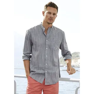 Langarmhemd H.I.S, Herren, Gr. L (41/42), N-Gr, grau, Web, Obermaterial: 100% Baumwolle, unifarben, casual, regular fit, Rundhals, Langarm Manschette, Hemden, Regular Fit, Stehkragenhemd mit Brusttasche, reine Baumwolle