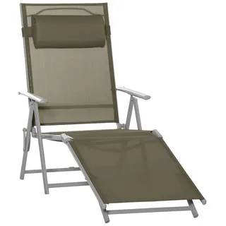 Outsunny Gartenliege Strandliege, Relaxliege, klappbar mit Kissen, Sonnenliege, 1 St., Loungesessel, für Garten, Balkon, Khaki braun