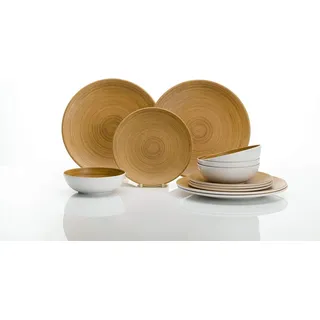 HEKERS Geschirr-Set Flamefield 12-teiliges Melamingeschirr für 4 Personen Bambus Look, 4 Personen, 12 Teile für 4 Personen braun