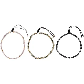 FIRETTI Fußketten Set "Schmuck Geschenk Körperschmuck Edelsteine", schwarz (silberfarben, gelbgoldfarben, schwarz, grau, schwarz, beige, grau, schwarz, beige), Fußketten, Damen, Baumwolle Messing, Baumwolle, Messing, mit Achat, Dalmatiner Jaspis, Onyx