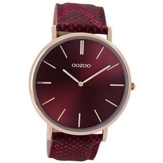 OOZOO Quarzuhr Oozoo Damen Armbanduhr OOZOO Vintage, (Analoguhr), Damenuhr rund, groß (ca. 44mm), Lederarmband rot, Fashion rot