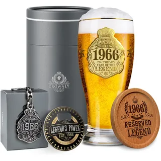 CROWNLY CRYSTAL® 1966 Bierglas Gravur 570 ml 60. Geburtstag personalisiertes Geschenk für Männer 60 Jahre Papa Deko Karte Geschenkidee