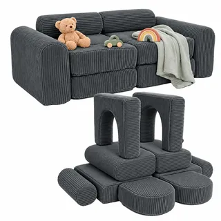 Relaxdays 10-tlg. Kinder Spielsofa modular, Anthrazit