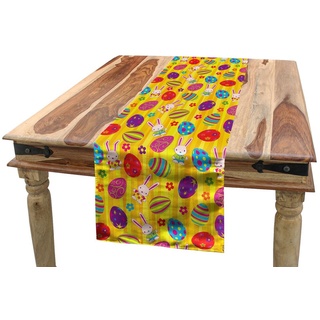 Abakuhaus Tischläufer Esszimmer Küche Rechteckiger Dekorativer Tischläufer, Ostern Hasen Gänseblümchen Funky bunt 40 cm x 180 cm